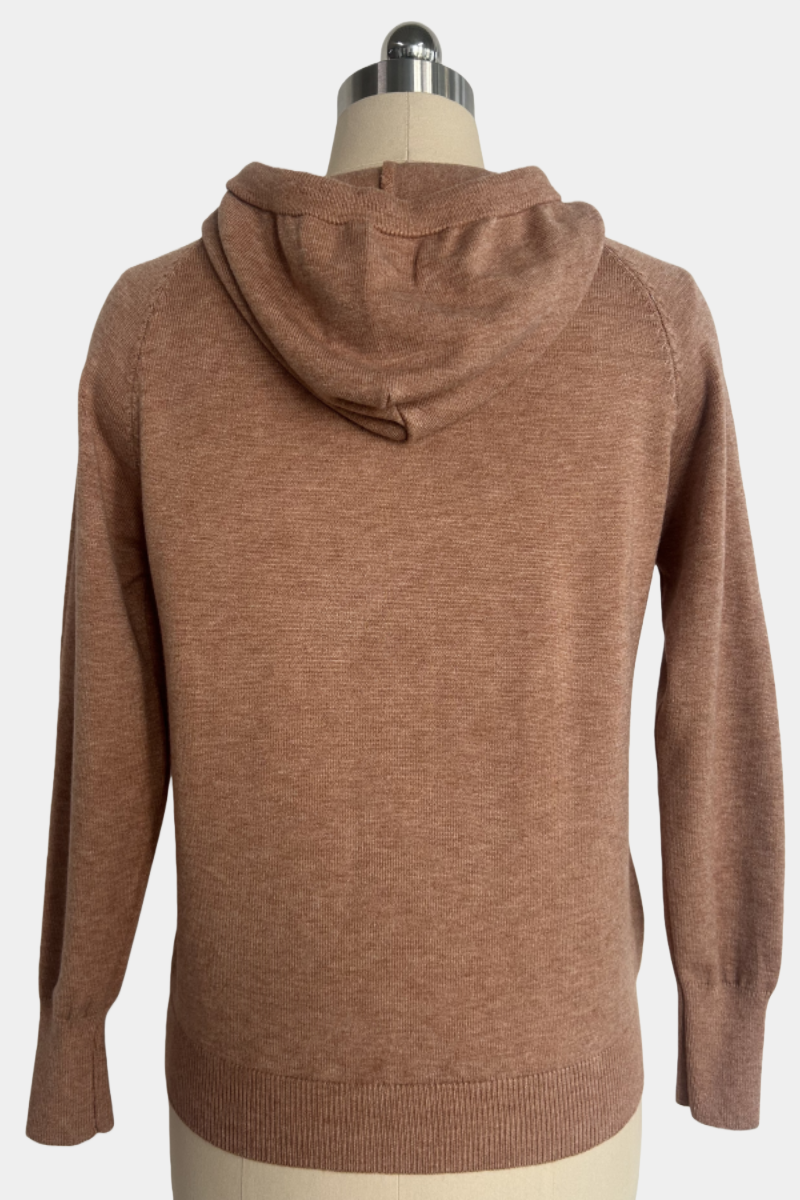 Women's Soft Knit Hooded Sweater-Relaxed Everyday Essential W-03-012-Cinnamon