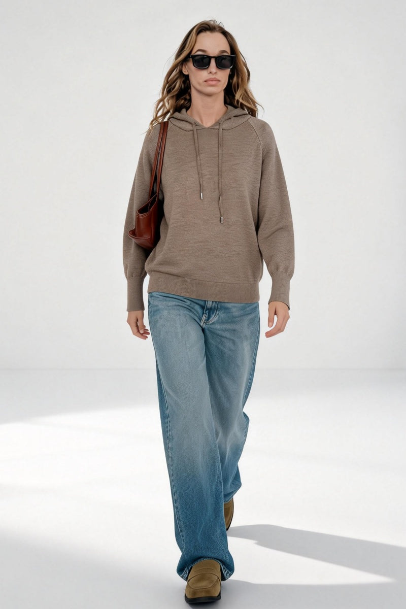 Women's Soft Knit Hooded Sweater-Relaxed Everyday Essential W-03-012-Heather Khaki