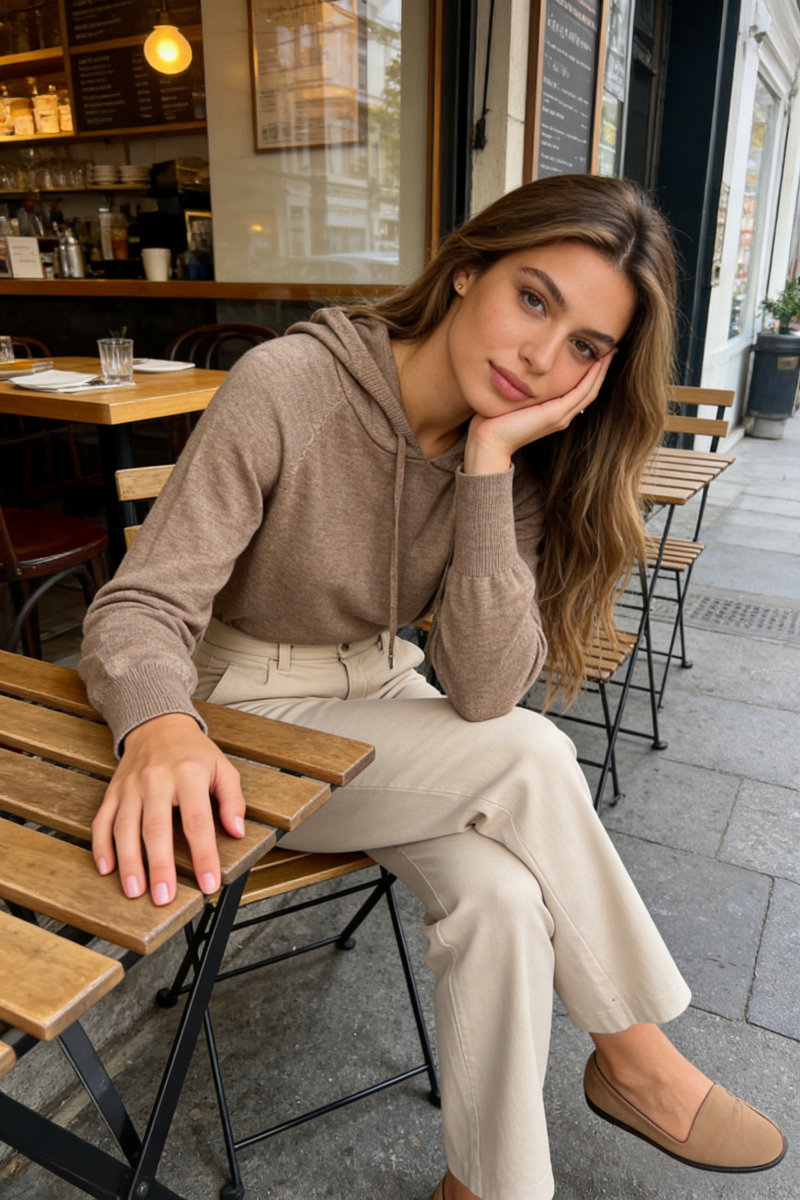 Suéter de punto suave con capucha para mujer - Estilo relajado y básico para el día a día W-03-012-Negro