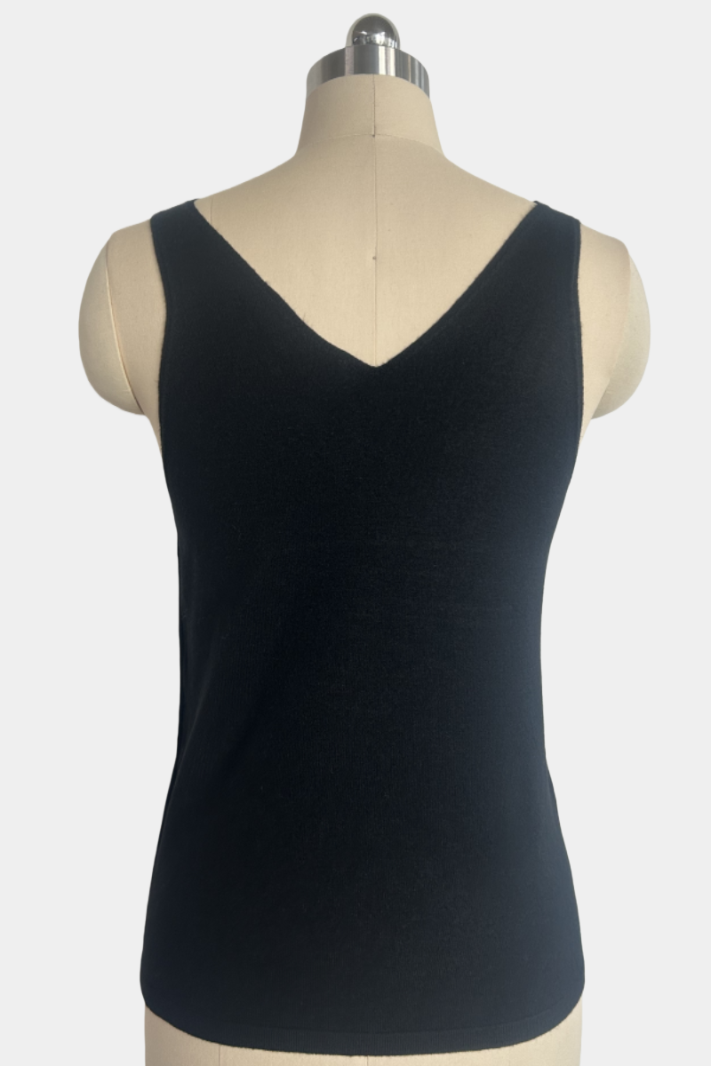 Chaleco de punto suave con cuello en V: prenda ligera para uso diario W-03-014 Negro