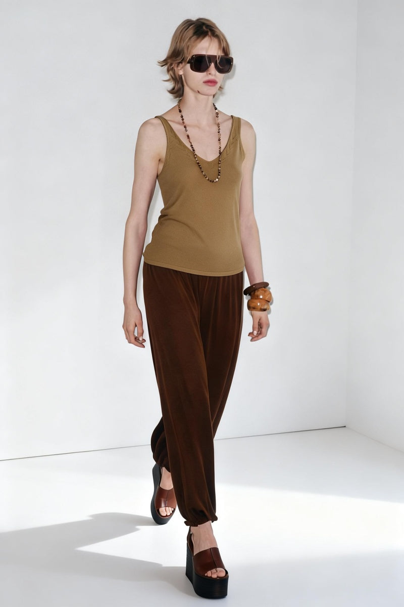 Soft Knit V-Neck Vest – Lightweight Everyday Layer W-03-014 Tan