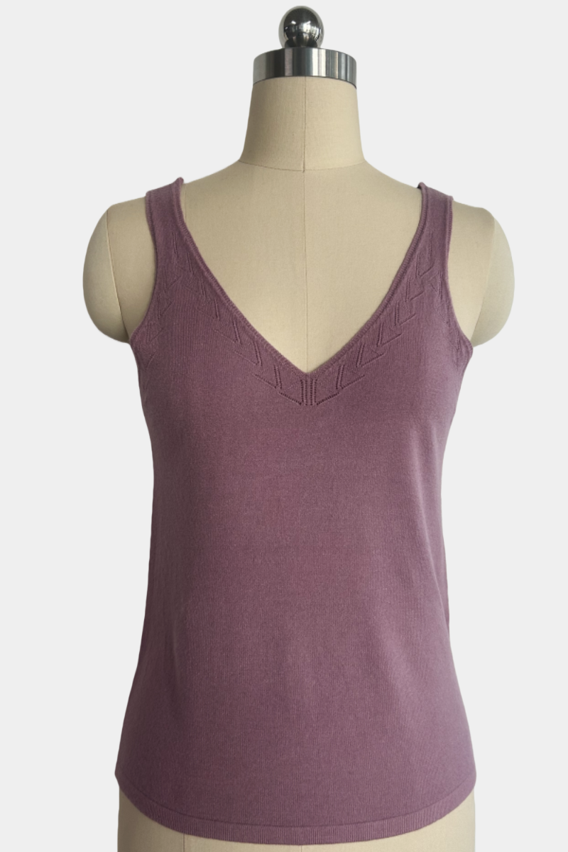 Chaleco de punto suave con cuello en V: prenda ligera para uso diario W-03-014-Lavanda