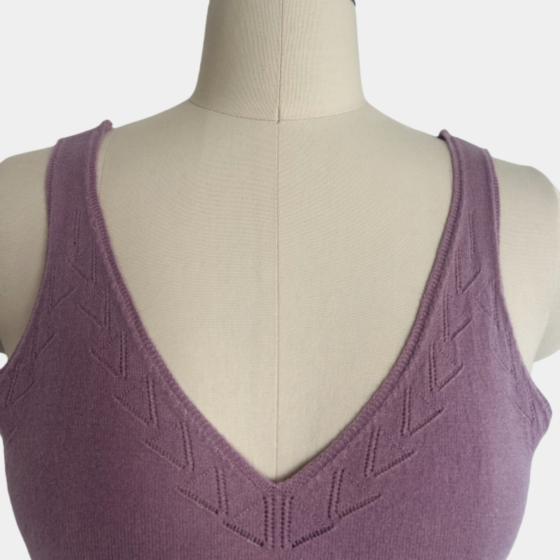 Chaleco de punto suave con cuello en V: prenda ligera para uso diario W-03-014-Lavanda