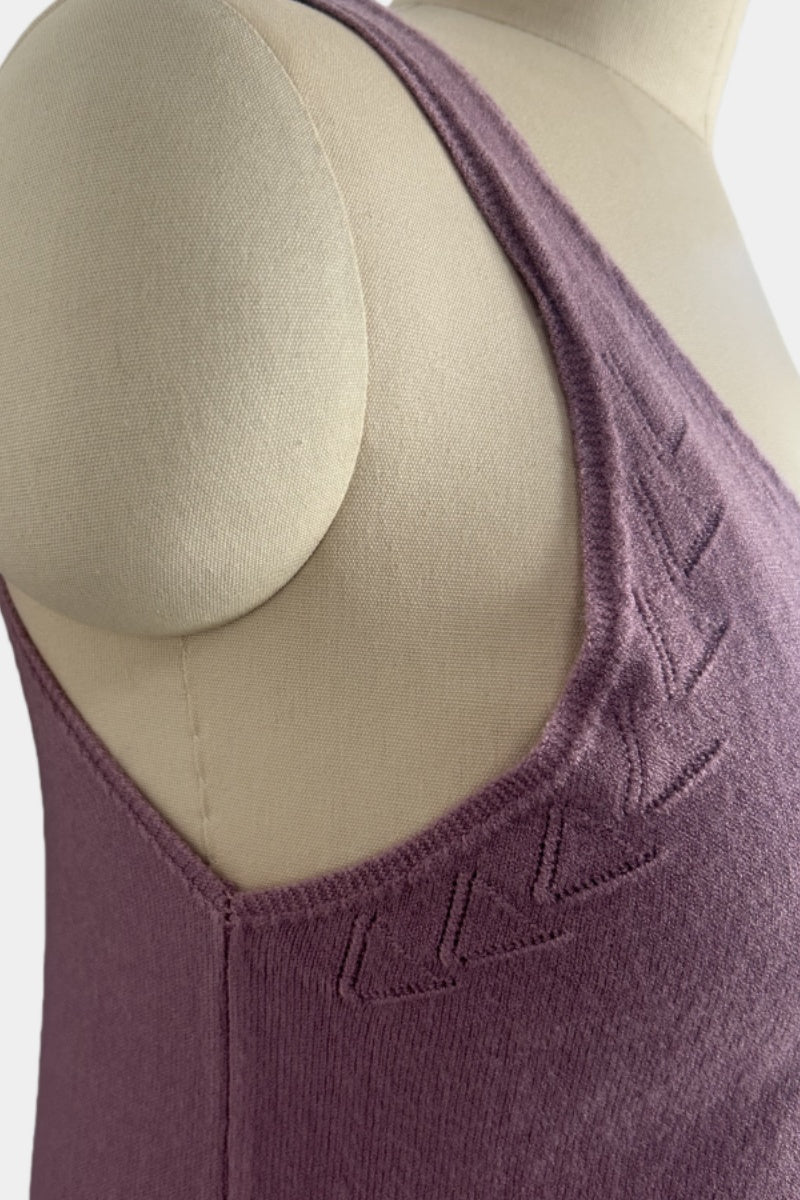 Chaleco de punto suave con cuello en V: prenda ligera para uso diario W-03-014-Lavanda