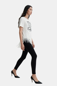 Top de rayón elástico suave para mujer | Parte inferior holgada con flecos | W-04-002-Negro