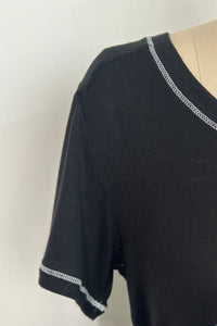 Women's Bold Neck Soft  Stretchy Slinky T-shirt|Arched Hemline|Contrast Stitching|W-04-004 Black