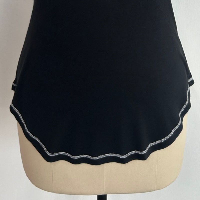 Women's Bold Neck Soft  Stretchy Slinky T-shirt|Arched Hemline|Contrast Stitching|W-04-004 Black