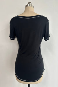 Women's Bold Neck Soft  Stretchy Slinky T-shirt|Arched Hemline|Contrast Stitching|W-04-004 Black