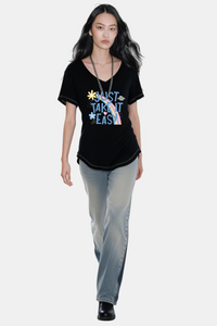 Premium V-neck Essential Tee|Soft-Drape Rayon Spandex|Arched Hem W-04-005-Black