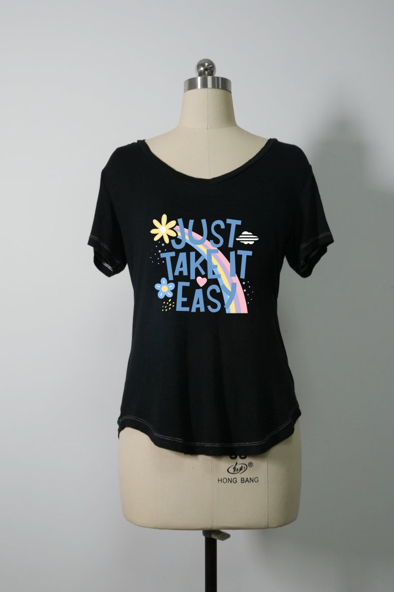 Premium V-neck Essential Tee|Soft-Drape Rayon Spandex|Arched Hem W-04-005-Black