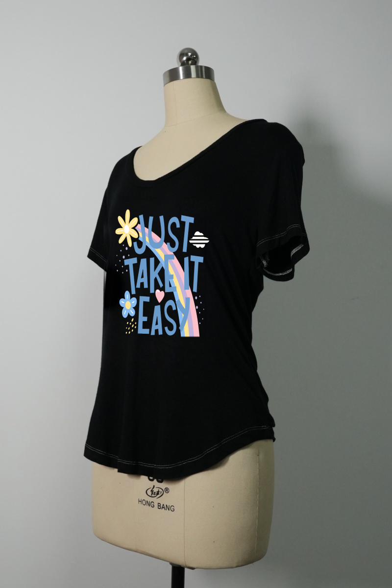 Premium V-neck Essential Tee|Soft-Drape Rayon Spandex|Arched Hem W-04-005-Black