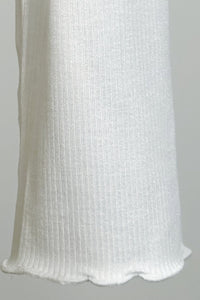 Women’s Long Sleeve Front-Tie Crop Top – 4-Way Stretch, Square Neck, Lettuce-Edge Cuffs|W-04-006-White