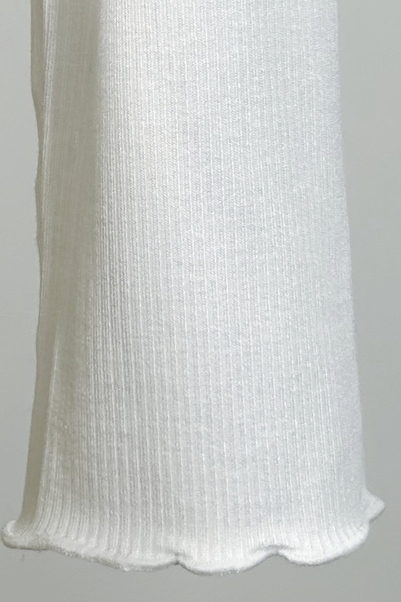 Women’s Long Sleeve Front-Tie Crop Top – 4-Way Stretch, Square Neck, Lettuce-Edge Cuffs|W-04-006-White