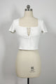 Women’s Ribbed Lace-Up Square Neck Crop Top – Short Sleeve-W-04-007 White