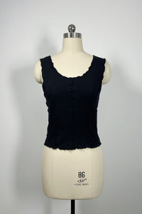 Women’s Ribbed Lettuce-Edge Crop Tank – Contrast Overlock Seam Detail-W-04-008  Black,Mocha,White