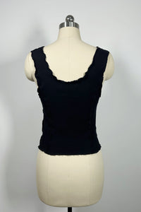 Women’s Ribbed Lettuce-Edge Crop Tank – Contrast Overlock Seam Detail-W-04-008  Black,Mocha,White