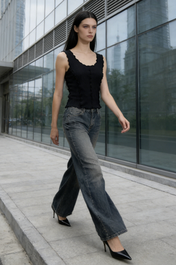 Women’s Ribbed Lettuce-Edge Crop Tank – Contrast Overlock Seam Detail-W-04-008  Black,Mocha,White