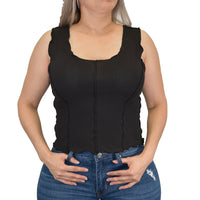 Women’s Ribbed Lettuce-Edge Crop Tank – Contrast Overlock Seam Detail-W-04-008  Black,Mocha,White
