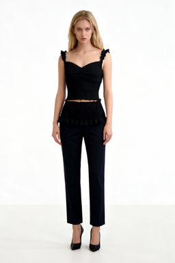 Women’s Ribbed Smocked Ruffle Strap Crop Top- W-04-009-010