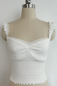 Women’s Ribbed Smocked Ruffle Strap Crop Top- W-04-009-020