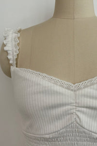 Women’s Ribbed Smocked Ruffle Strap Crop Top- W-04-009-020
