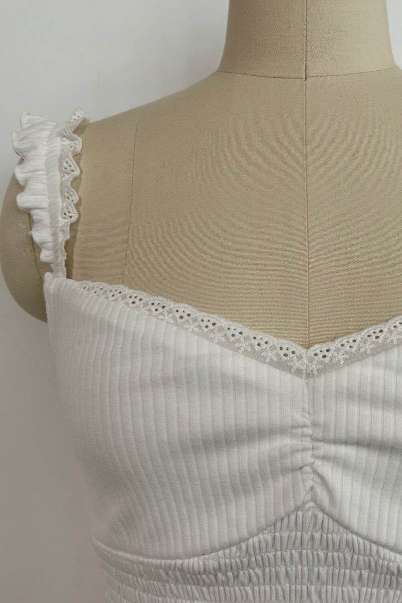 Women’s Ribbed Smocked Ruffle Strap Crop Top- W-04-009-020