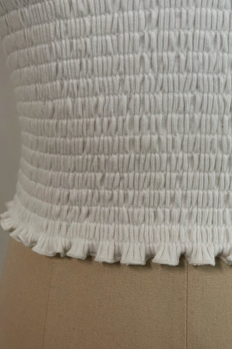 Women’s Ribbed Smocked Ruffle Strap Crop Top- W-04-009-020