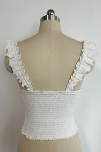 Women’s Ribbed Smocked Ruffle Strap Crop Top- W-04-009-020