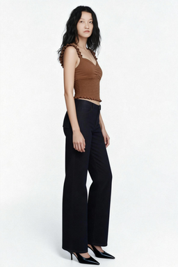 Women’s Ribbed Smocked Ruffle Strap Crop Top- W-04-009-663