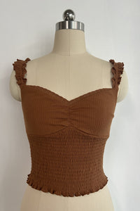 Women’s Ribbed Smocked Ruffle Strap Crop Top- W-04-009-663