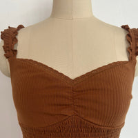 Women’s Ribbed Smocked Ruffle Strap Crop Top- W-04-009-663