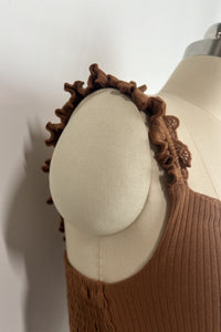 Women’s Ribbed Smocked Ruffle Strap Crop Top- W-04-009-663