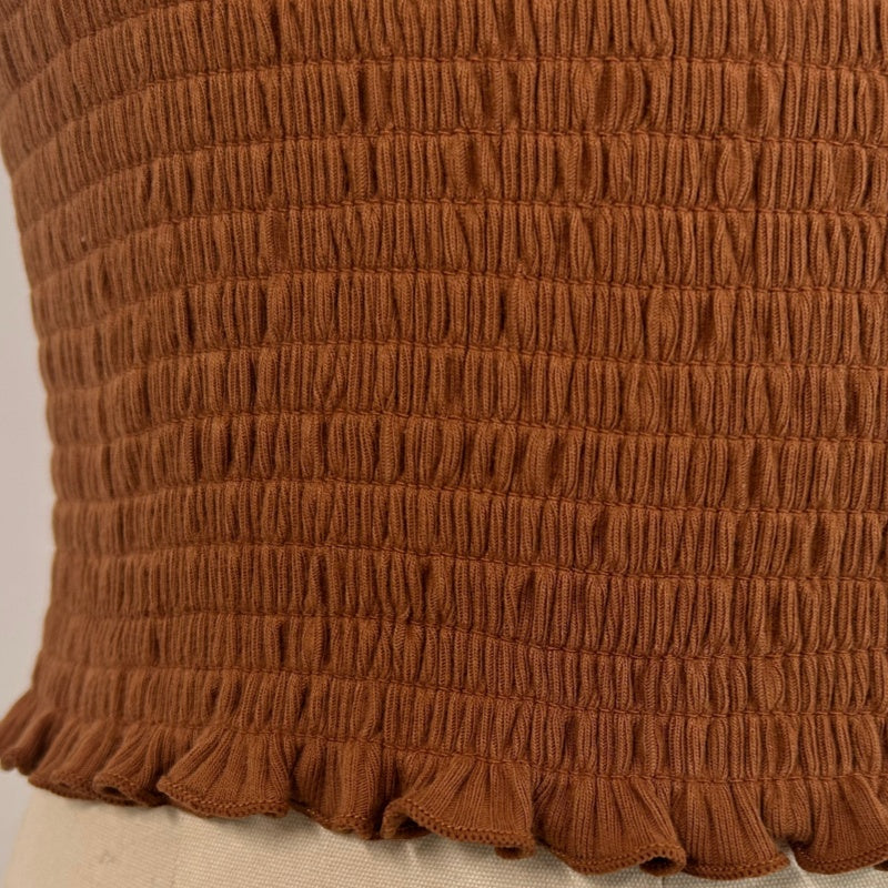 Women’s Ribbed Smocked Ruffle Strap Crop Top- W-04-009-663