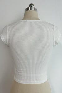 Body de mujer con cuello redondo, de mezcla de algodón y cordones - W-04-010 - Blanco