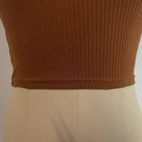 Women’s Ribbed Crop Top Body Lace-Up Top – Scoop Neck Cotton Blend-W-04-010- Black，White，Mocha