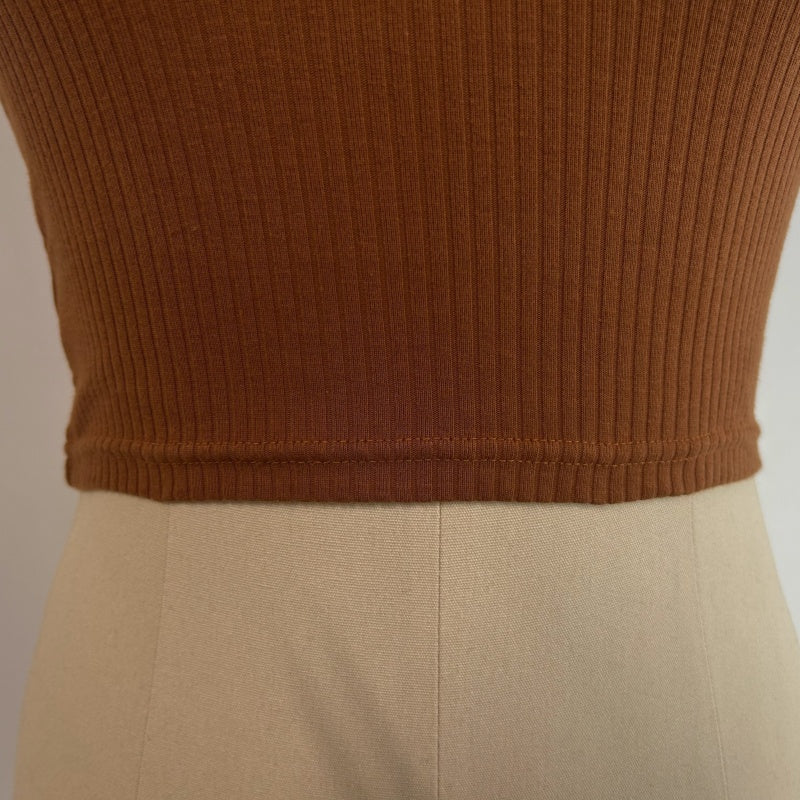 Women’s Ribbed Crop Top Body Lace-Up Top – Scoop Neck Cotton Blend-W-04-010- Black，White，Mocha