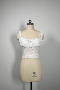 Women’s Floral Lace Cropped Camisole Top – Stretch Nylon/Spandex, Ruffle Straps, Front Tie Detail-W-04-011 Black,White