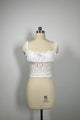 Women’s Floral Lace Cropped Camisole Top – Stretch Nylon/Spandex, Ruffle Straps, Front Tie Detail-W-04-011 Black,White