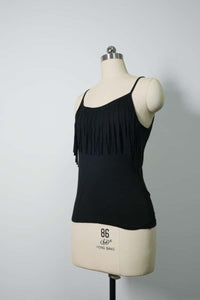 Women’s Fringe Detail Knit Camisole Top – Lightweight Rayon Blend-W-04-012 Black, Mocha