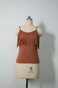 Women’s Fringe Detail Knit Camisole Top – Lightweight Rayon Blend-W-04-012 Black, Mocha