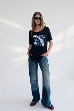 Camiseta holgada con efecto drapeado definitivo | Jersey fluido de 160 g/m² W-04-014-negro