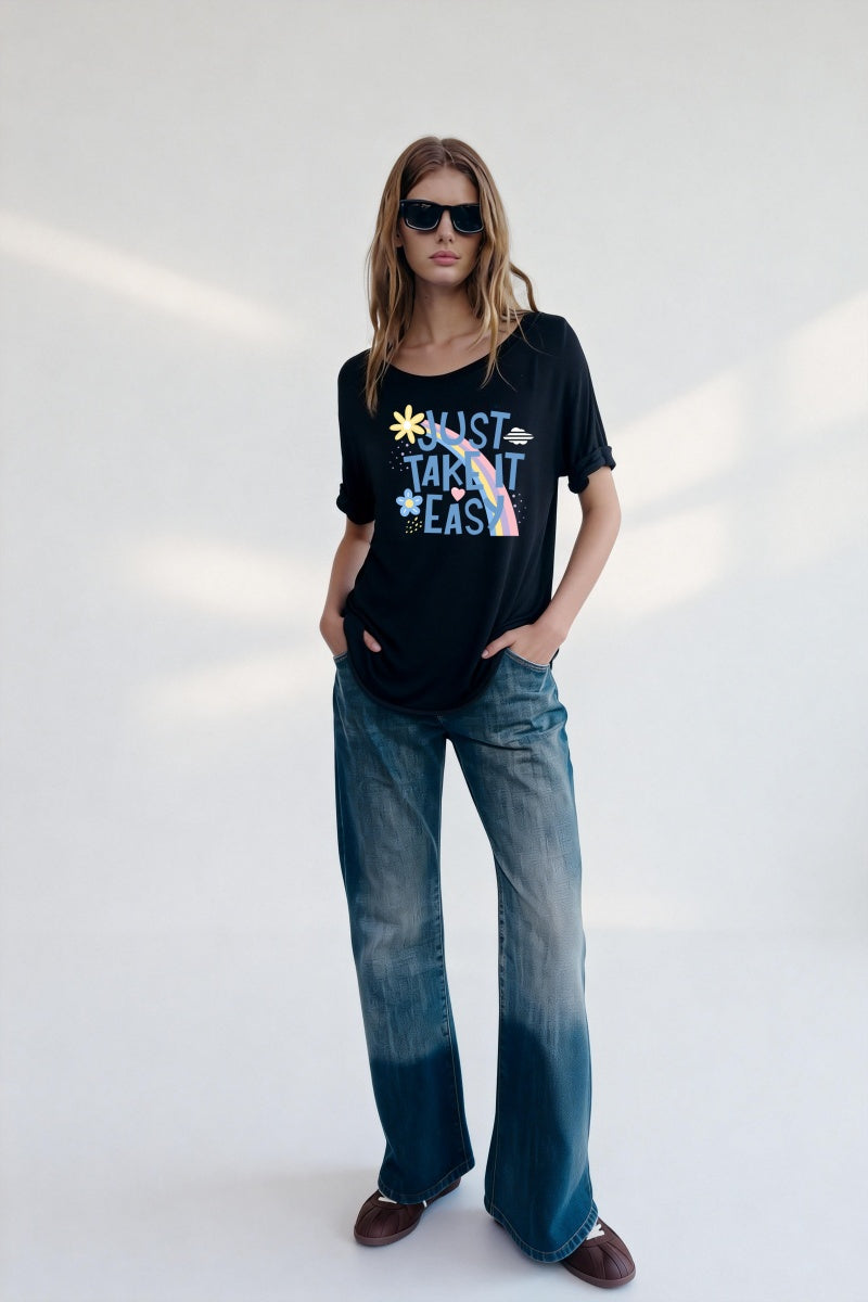 Camiseta holgada con efecto drapeado definitivo | Jersey fluido de 160 g/m² W-04-014-negro