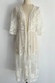 Women’s Floral Lace Longline Poncho – Scalloped Edge Open Front-W-04-015-020 Cream