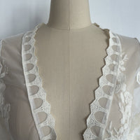 Women’s Floral Lace Longline Poncho – Scalloped Edge Open Front-W-04-015-020 Cream