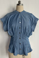 Sculpted Cinched Blouse|Soft-touch Faux denim,Corset-waist Cap-sleeve Denim Blouse W-05-002 Denim, Black