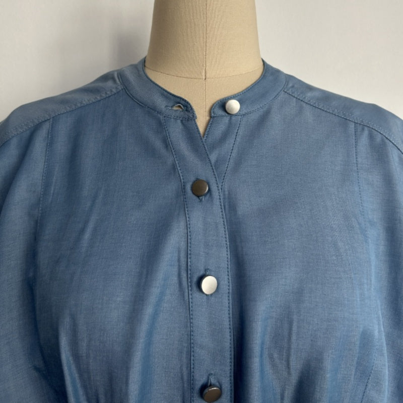 Sculpted Cinched Blouse|Soft-touch Faux denim,Corset-waist Cap-sleeve Denim Blouse W-05-002 Denim, Black