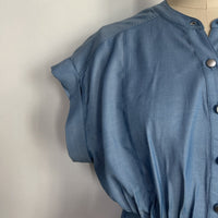 Sculpted Cinched Blouse|Soft-touch Faux denim,Corset-waist Cap-sleeve Denim Blouse W-05-002 Denim, Black