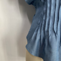 Sculpted Cinched Blouse|Soft-touch Faux denim,Corset-waist Cap-sleeve Denim Blouse W-05-002 Denim, Black