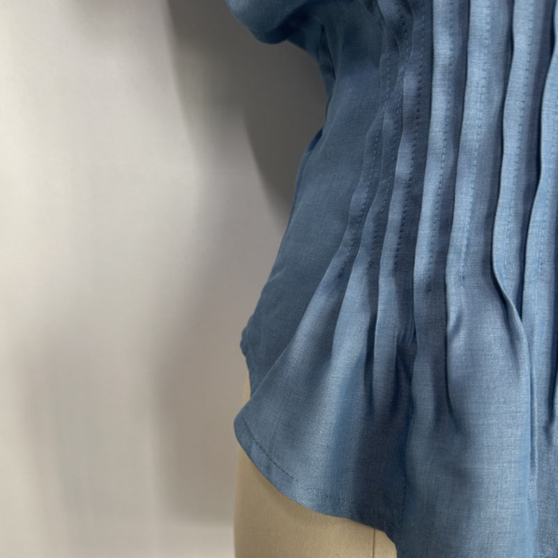 Sculpted Cinched Blouse|Soft-touch Faux denim,Corset-waist Cap-sleeve Denim Blouse W-05-002 Denim, Black