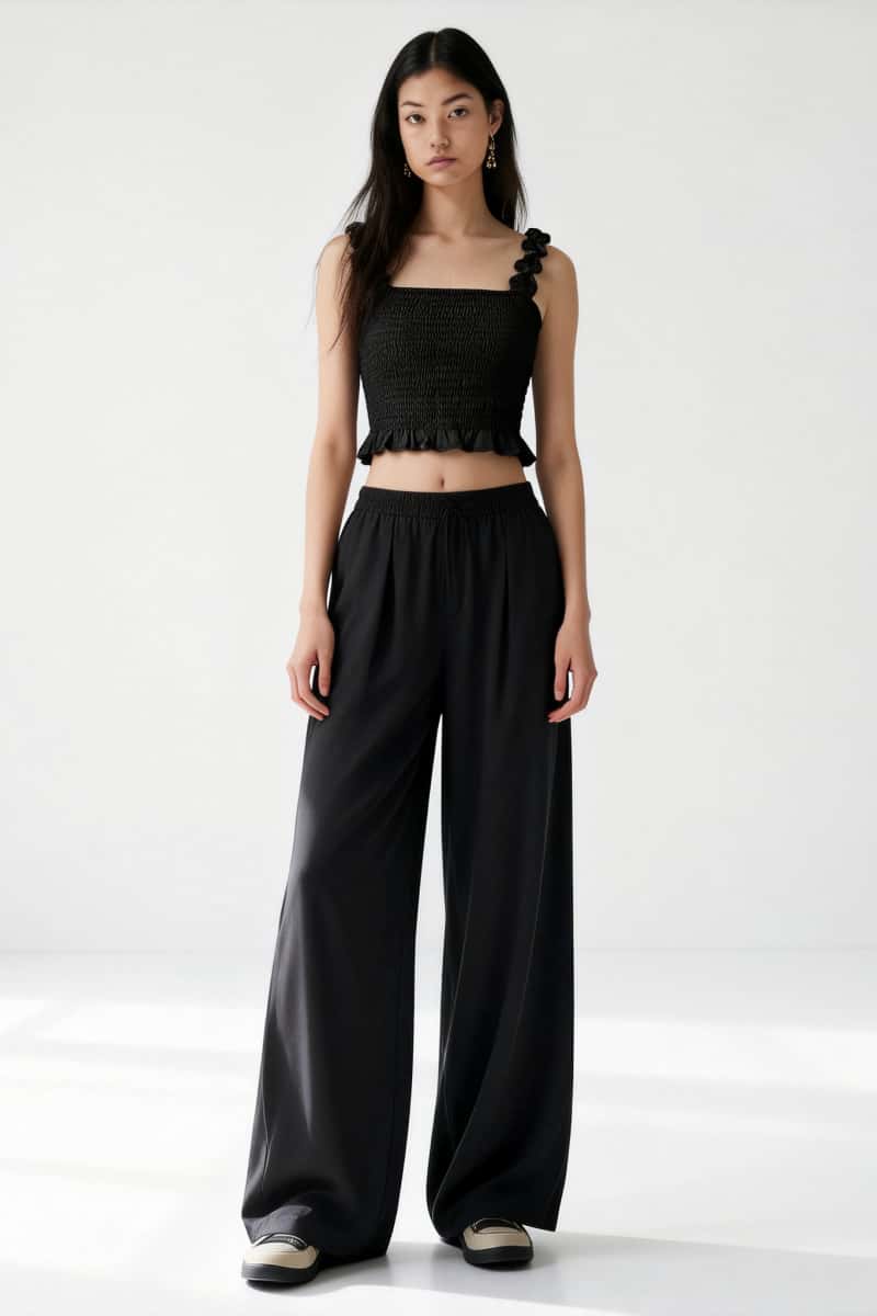 Smocked Bodice Ruffle Crop Top | 70/30 Smooth-Touch Blend W-05-003-010